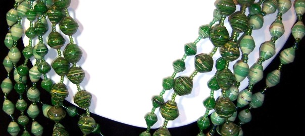 10  Ugandan Paper Bead Necklace - Green