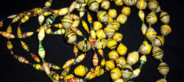 12  Ugandan Paper Bead Necklace - Yellow_Black