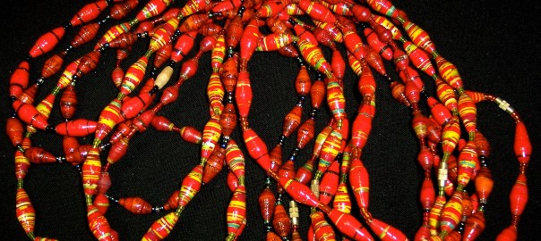 13 Ugandan Paper Bead Necklace - Red