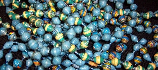 14 Ugandan Paper Bead Necklace - Blue