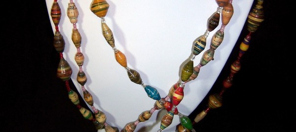 17  Ugandan Paper Bead Necklace - Mulit-colored
