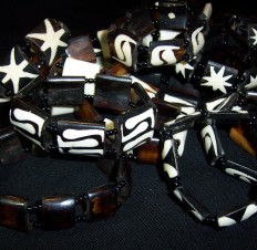 3 Carved Ugandan Cow Horn Stretch Bracelet