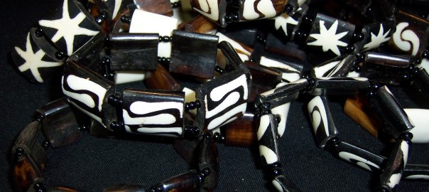 3 Carved Ugandan Cow Horn Stretch Bracelet