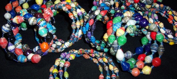 5 Ugandan Paper Bead Expandable Wire Wrap Bracelets