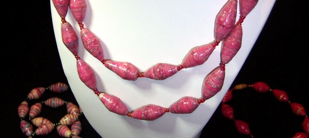 8 Ugandan Paper Bead Necklace - Pink