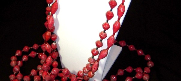 9  Ugandan Paper Bead Necklace - Cherry Red